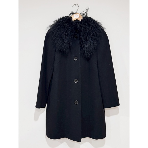 Sofia Cashmere Women's Black Mongolian Lamb Fur Trim Wool/Cashmere Coat Size 6 - Picture 6 of 9